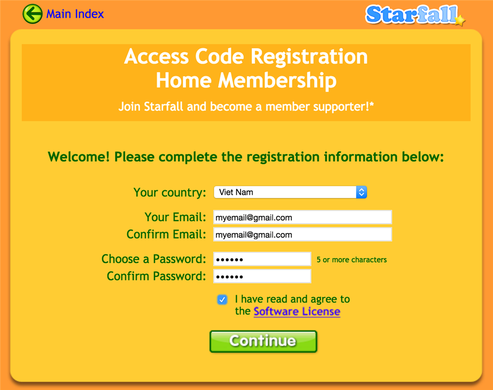 Hướng dẫn dùng Access code để tạo tài khoản sử dụng Starfall có phí